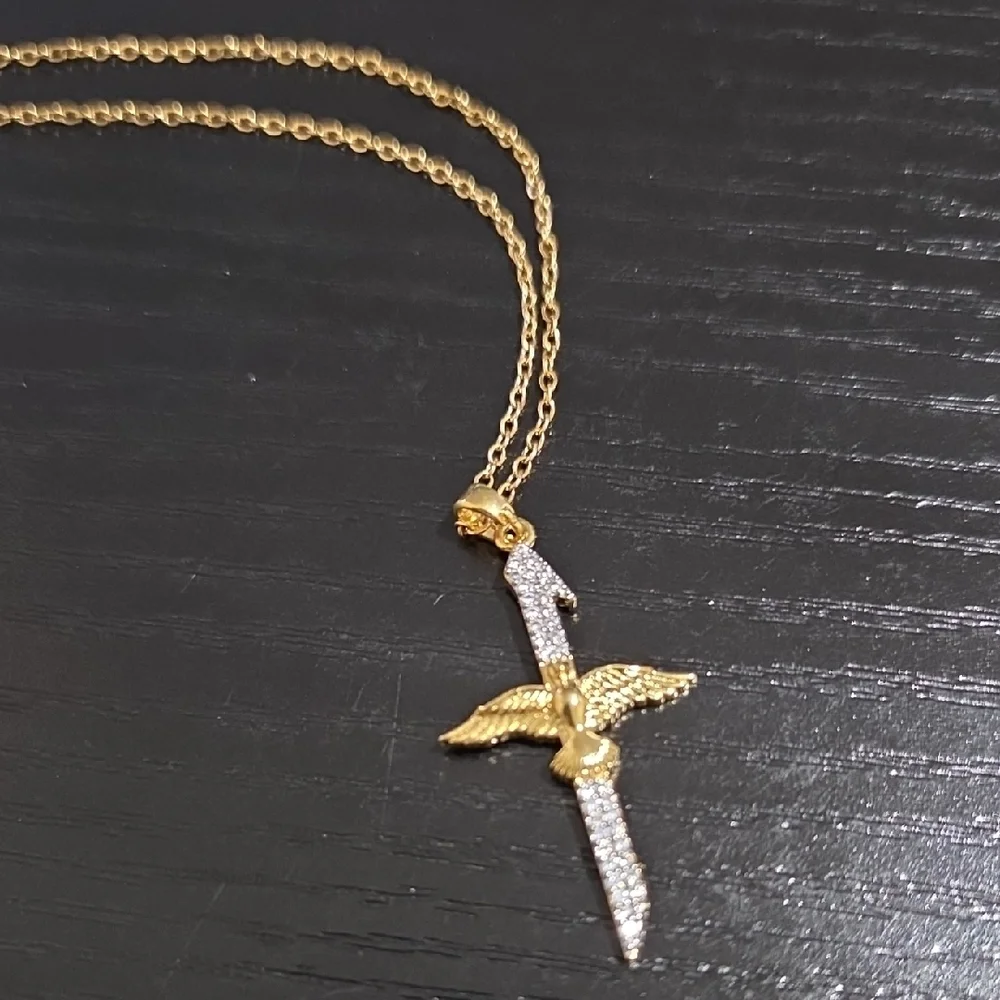 Stainless Steel Dove Cross Pendant Necklace
